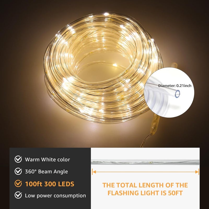 FUYO 100ft LED Rope Light with Remote 8 Modes Strip Lights with Timer & Memory 5.5mm Large Diameter Twinkle Lights for Wedding Garden Christmas Halloween Bedroom Patio Decorations (30M, Warm White) - Image 5